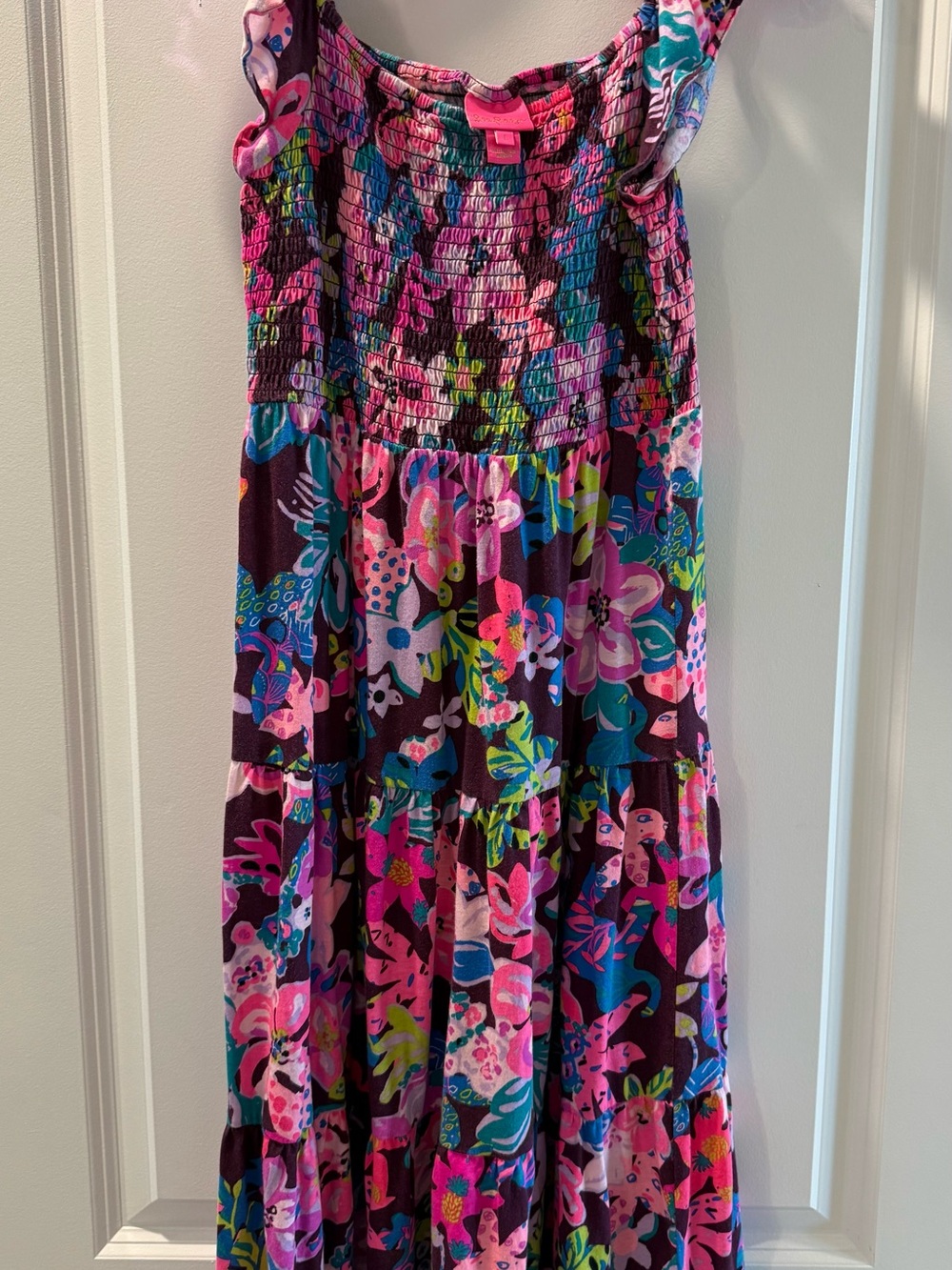 Lilly Pulitzer Girls Floral Tiered Maxi Dress - Pink, Purple & Blue